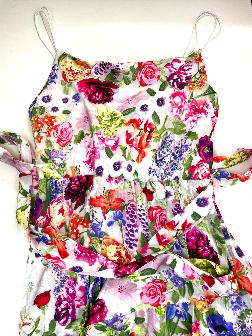 Alice + Olivia White Floral Midi Slip Dress with Multicolor Bouquet - Picture 6 of 13